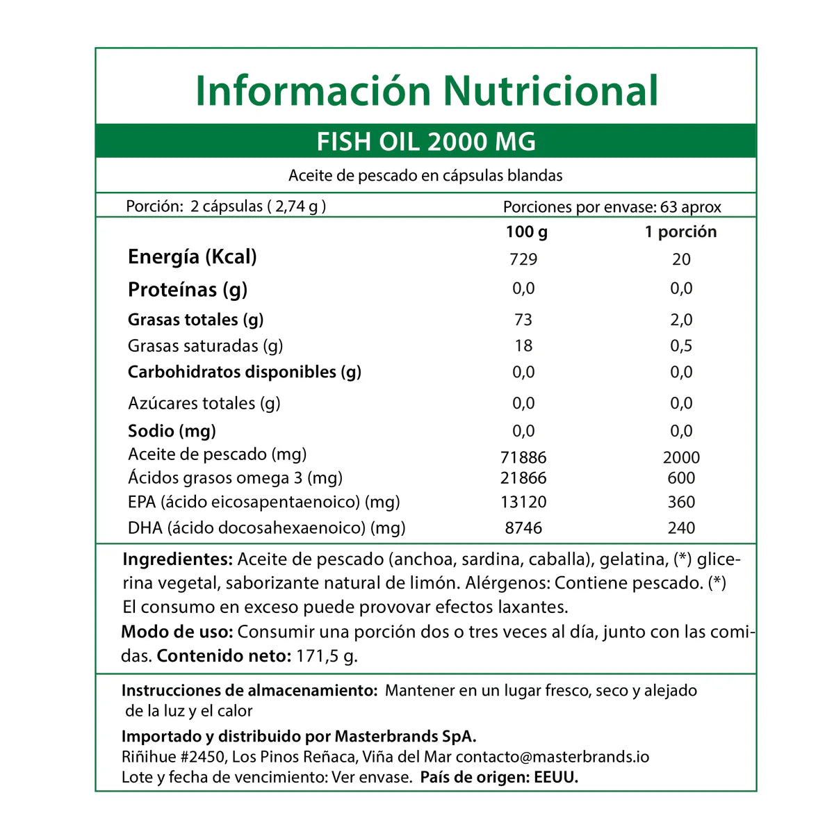 Omega 3 Fish Oil 2000 mg con esencia de limón – Cápsulas Blandas