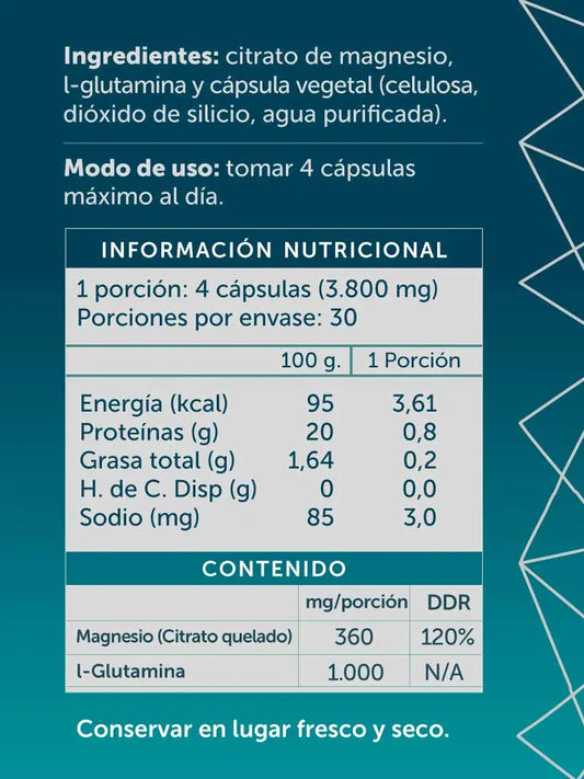 Magnesio Citrato + L-Glutamina 120 Cápsulas