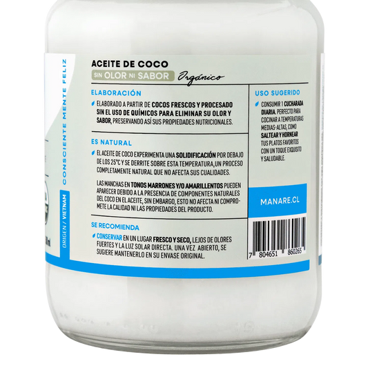 Aceite de Coco Sin Olor 500ml Orgánico