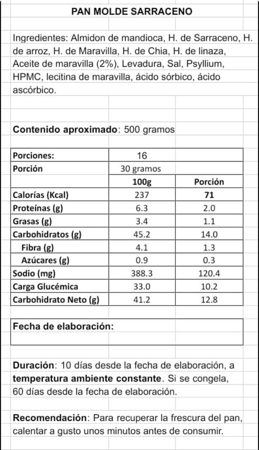 Pan sin gluten Sarraceno 500gr