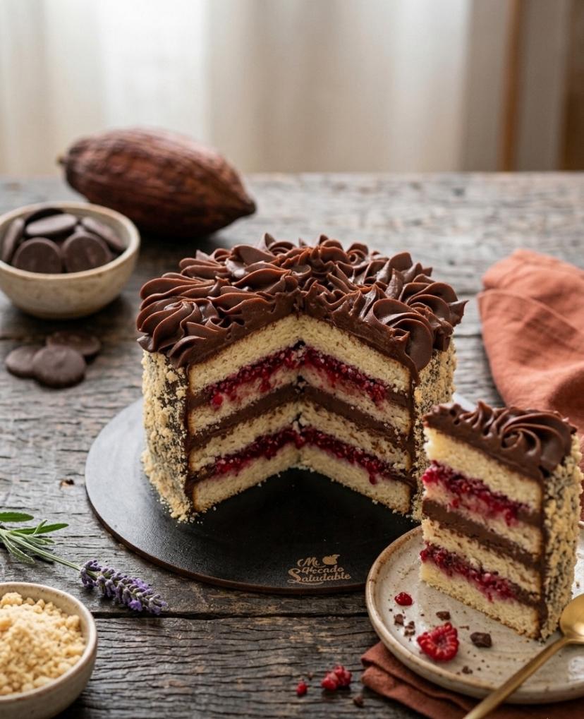 Torta Vegana Chocolate Vainilla y Frambuesa 8-10 personas (sin azúcar y sin trigo)