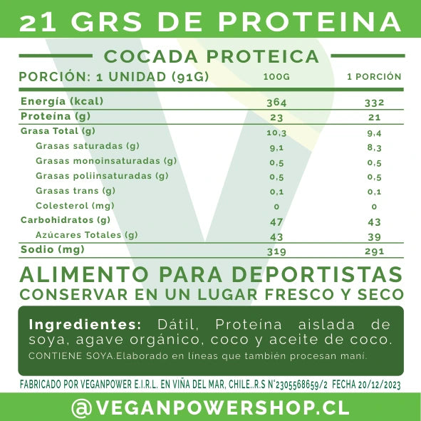 Cocada Proteica 21g Proteína Sin Frutos Secos | Vegan Power
