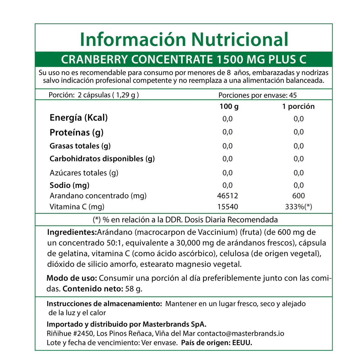 Cranberry Concentrado 15.000 mg + Vitamina C – 90 Cápsulas