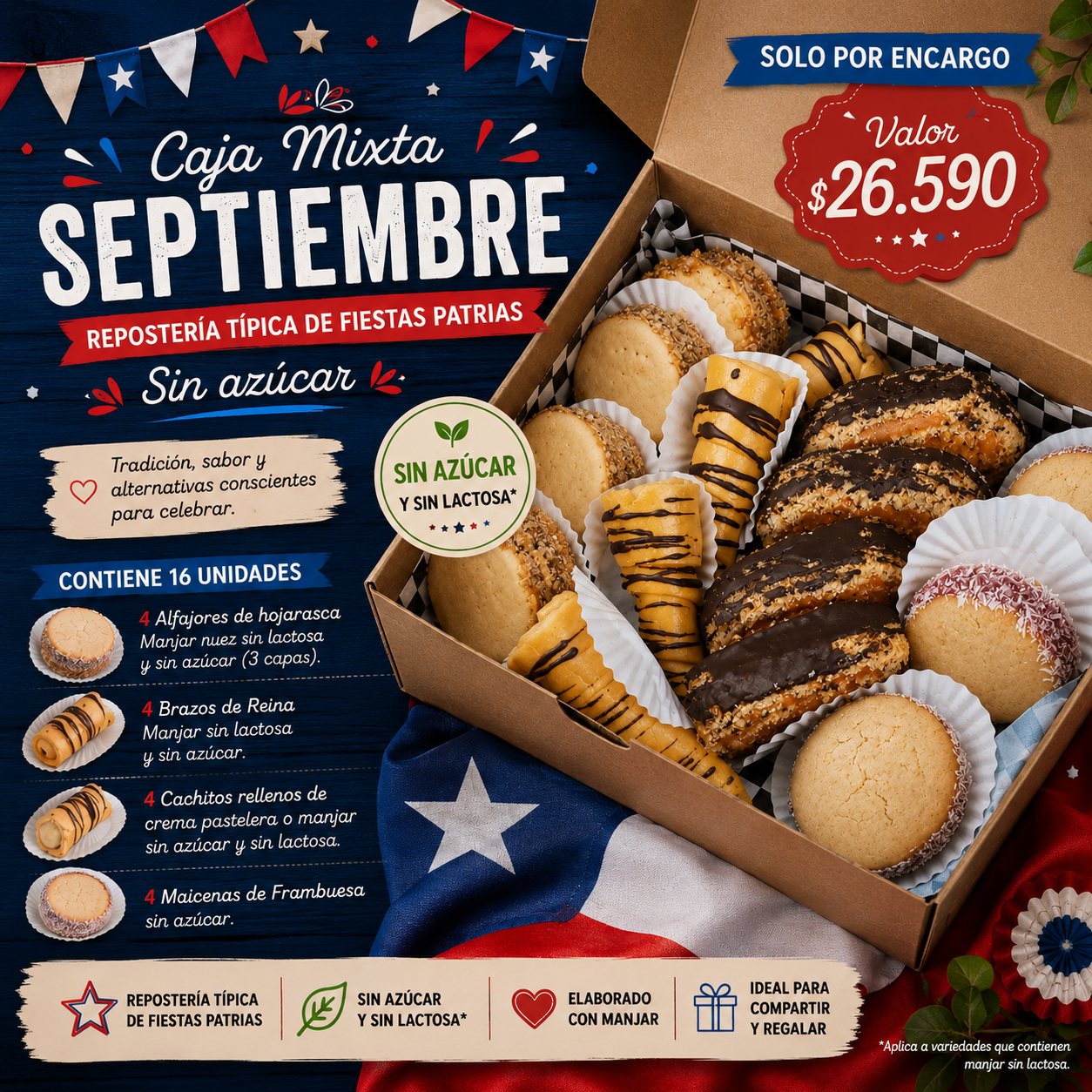 Caja Mixta Septiembre – Repostería Sin Azúcar | 16 Unidades 🇨🇱