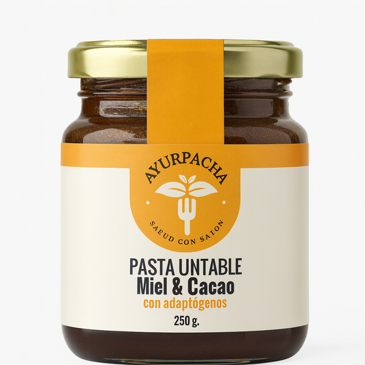 Pasta Untable Miel &amp; Cacao con Adaptógenos – Ayurpacha 250 g