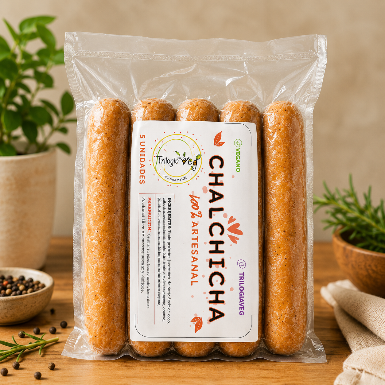 Chalchicha® | Salchicha Vegana de Tofu Artesanal | 5 Unidades