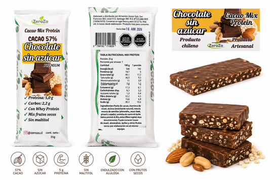 Chocolate Sin Azúcar con Proteína 57% Cacao | Zerozo 35 g