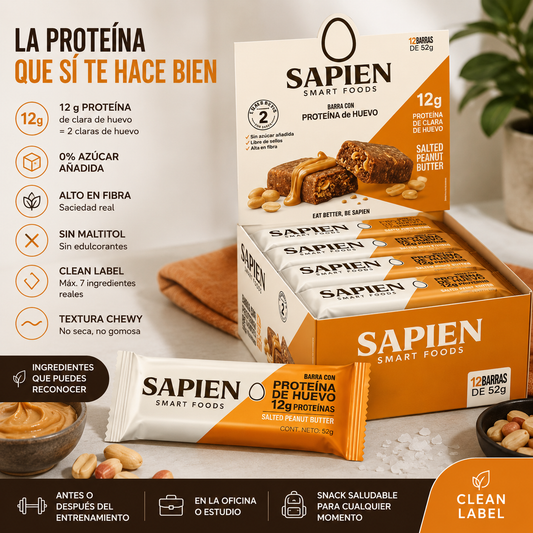 Caja 12 Barras Proteicas Salted Peanut Butter 52 g | Sapien Smart Foods