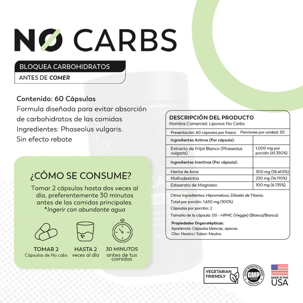 Liponox No Carbs – Bloqueador Natural de Carbohidratos