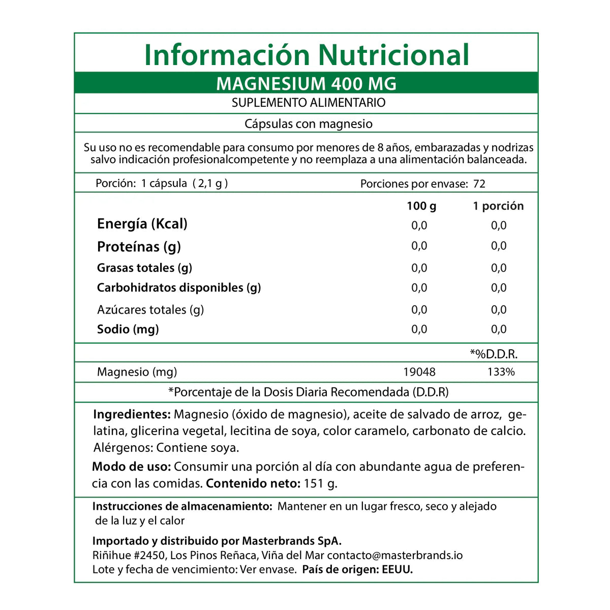 Magnesio 400 mg – 72 Cápsulas Blandas