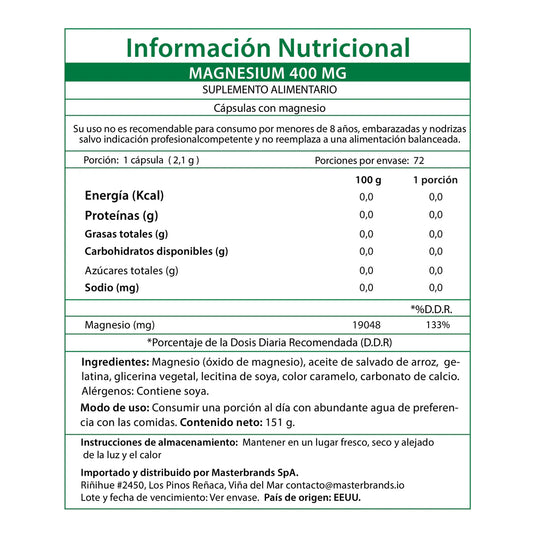 Magnesio 400 mg – 72 Cápsulas Blandas