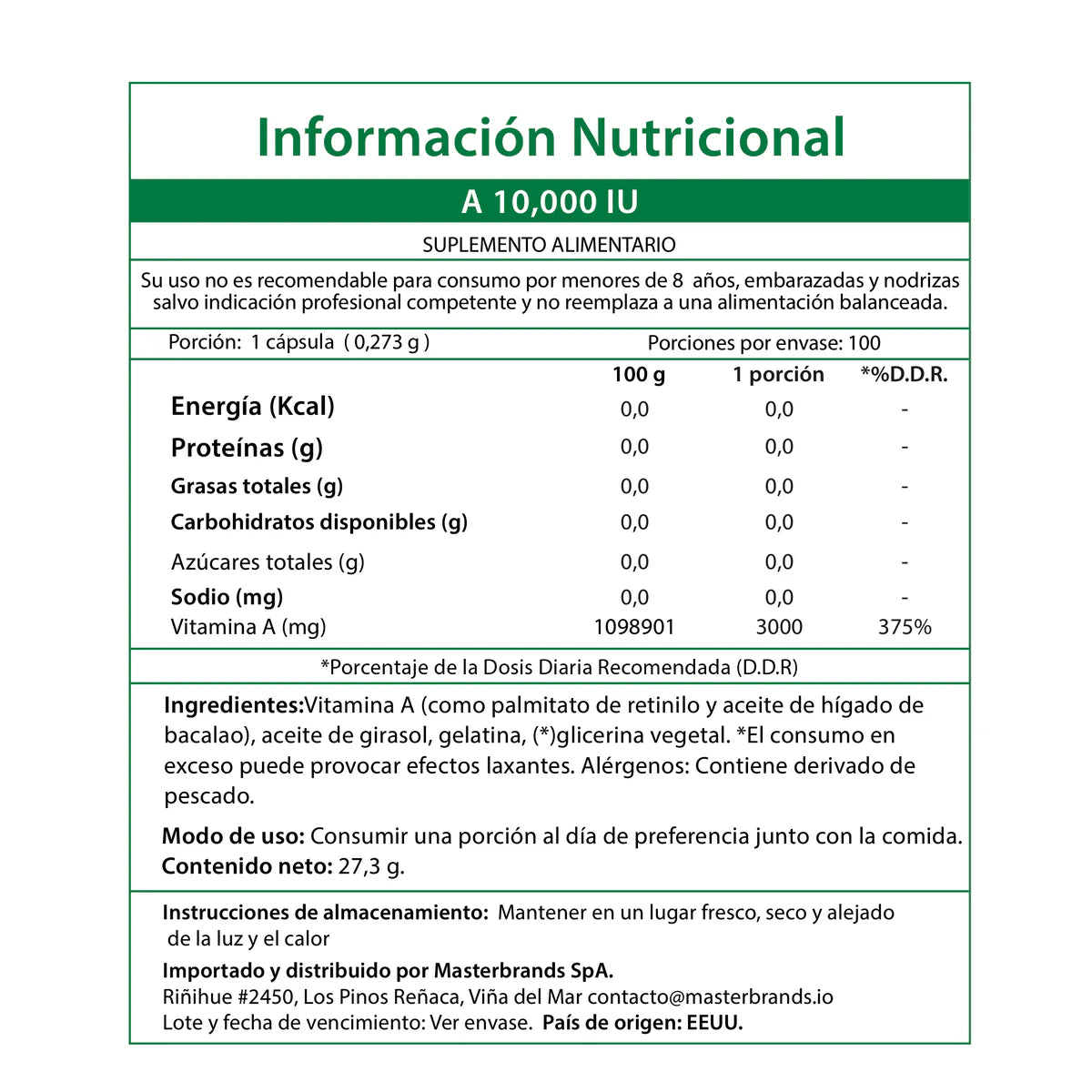 Vitamina A 3.000 mcg (10.000 UI) – 100 Cápsulas Blandas