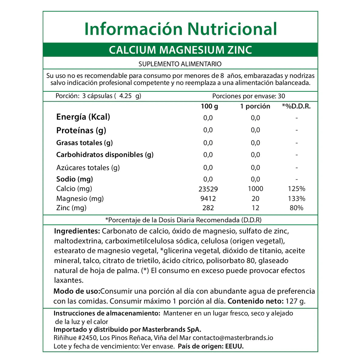 Calcio Magnesio Zinc – 90 Cápsulas