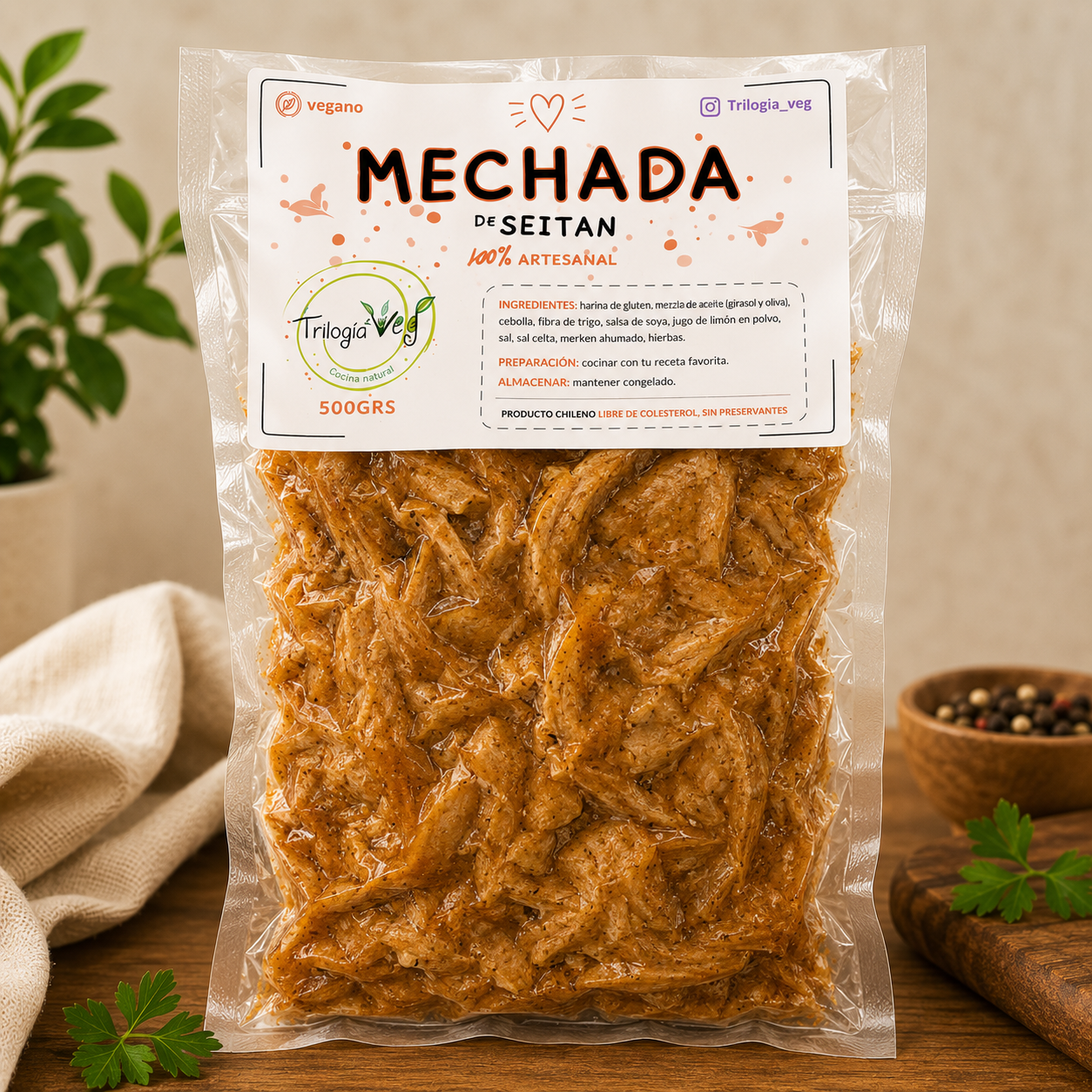 Seitán Mechada 500 g | Proteína Vegetal Artesanal