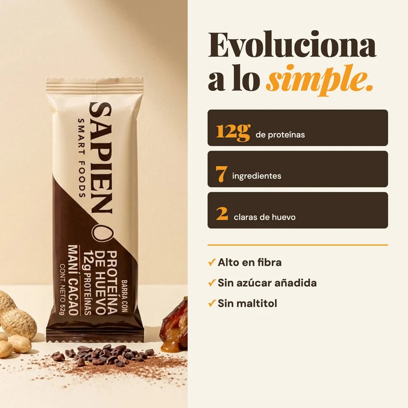 Barra Proteica Maní Cacao 52 g  Sapien