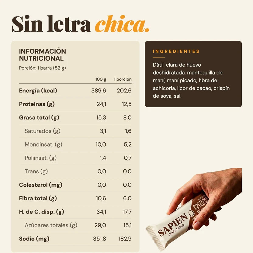 Barra Proteica Maní Cacao 52 g  Sapien