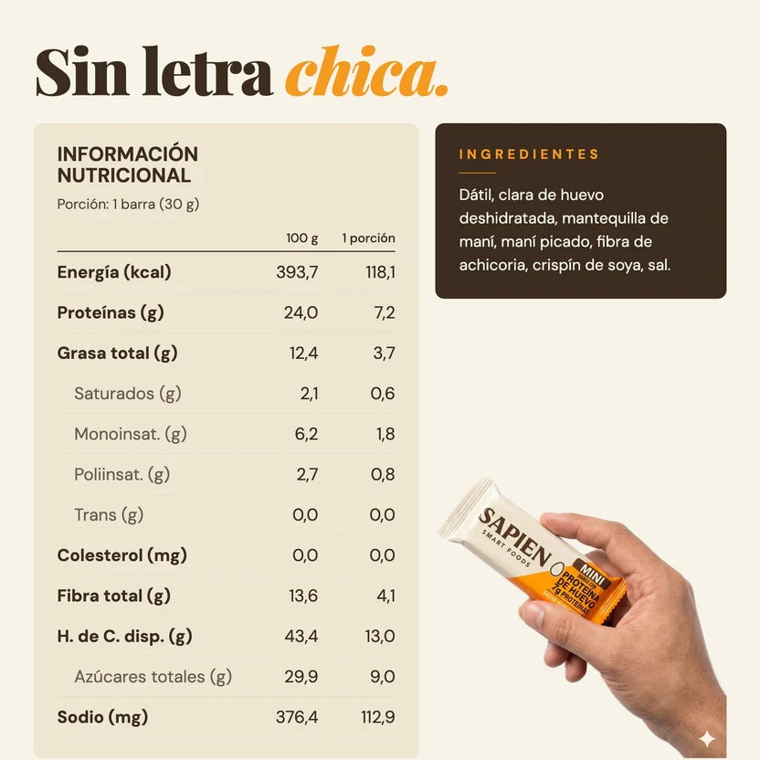 Barritas Proteicas Mini 30 g Sapien  Caja 16 Unidades