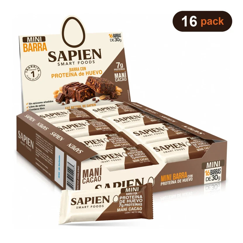 Barritas Proteicas Mini Maní Cacao 30 g Sapien  Caja 16 Unidades