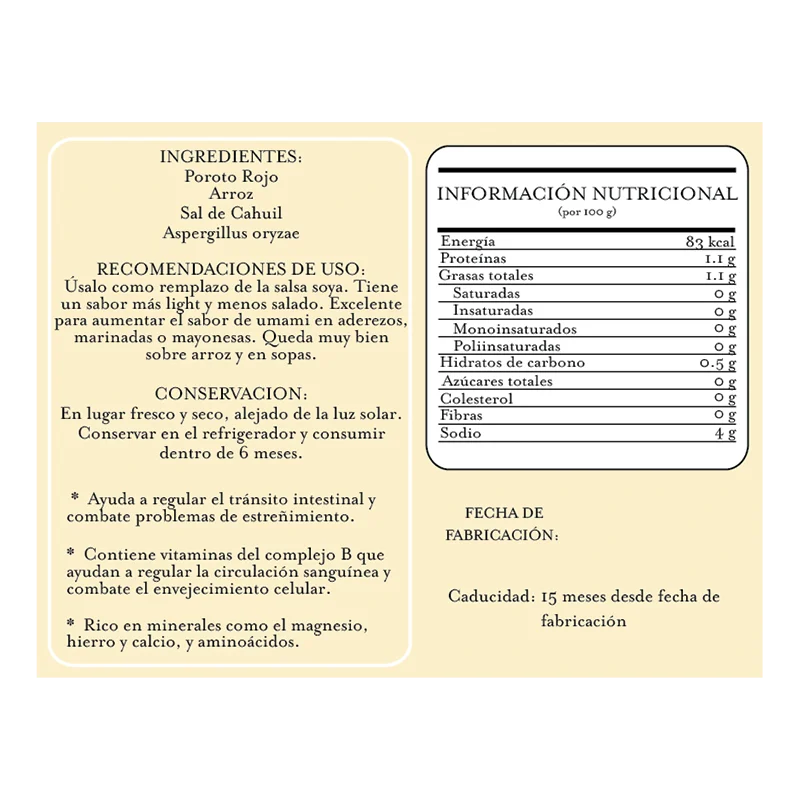 Tamari Sin Gluten 200 ml – Sabor Natural De Poroto rojo